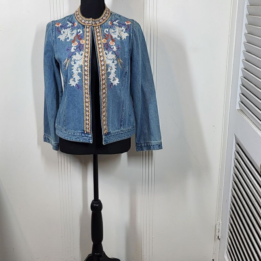 Chico's Denim Embroidered Jean Jacket